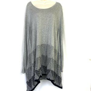 Catherines 2X Sweater Gray Black Lightweight Rayon